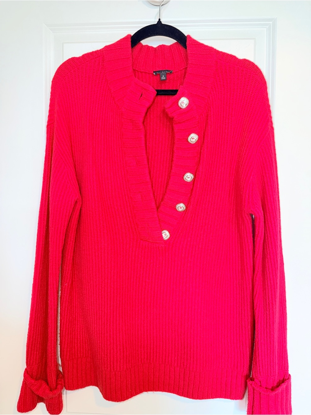 Talbots Red Button-Front Ribbed Women's Sweater - Picture 2 of 7